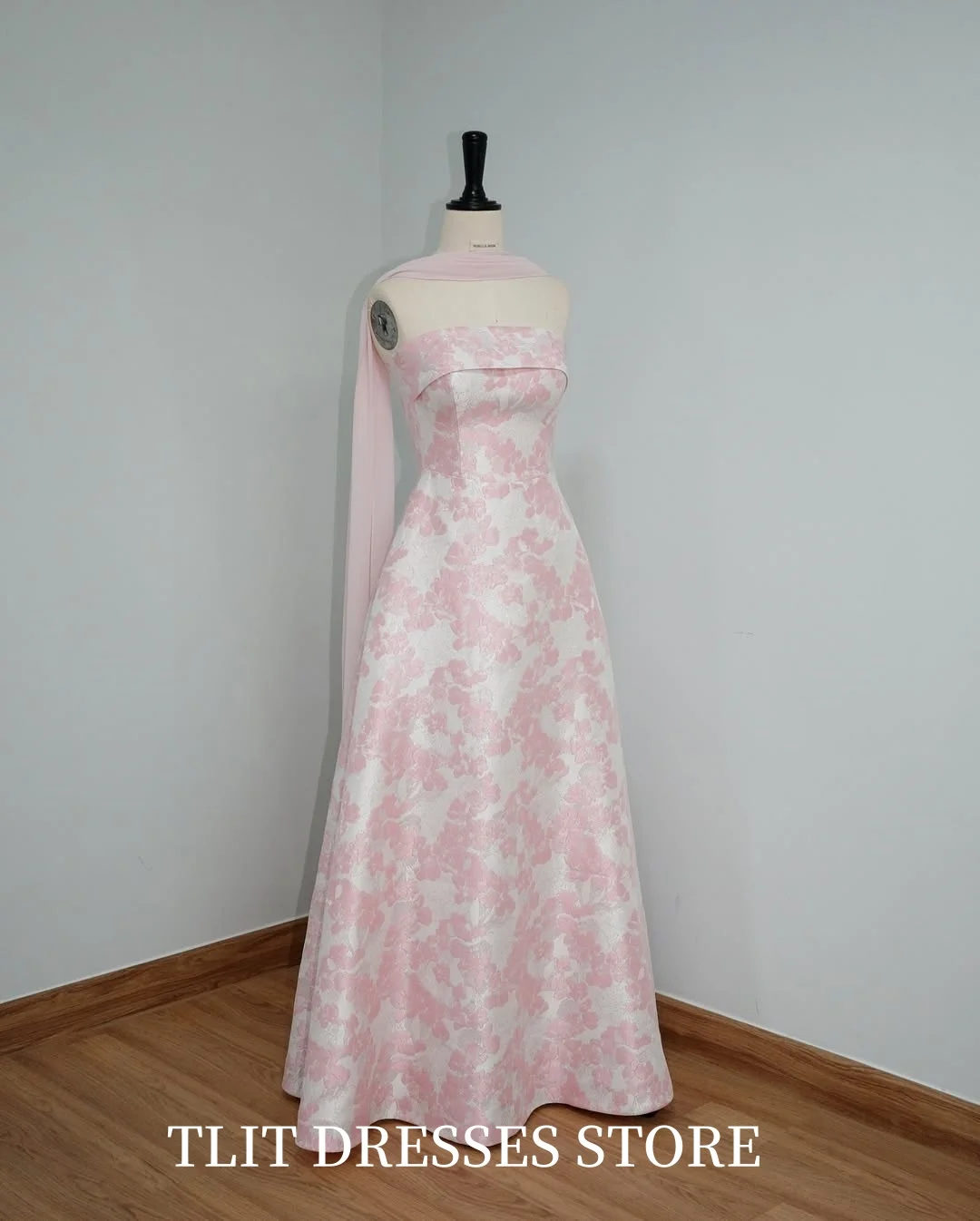 TLIT Fee Afdrukken Bloemen A-lijn Avondjurk Jurk Strapless Galajurken Aangepaste Rits Terug Lange Formele Gelegenheden Jurk