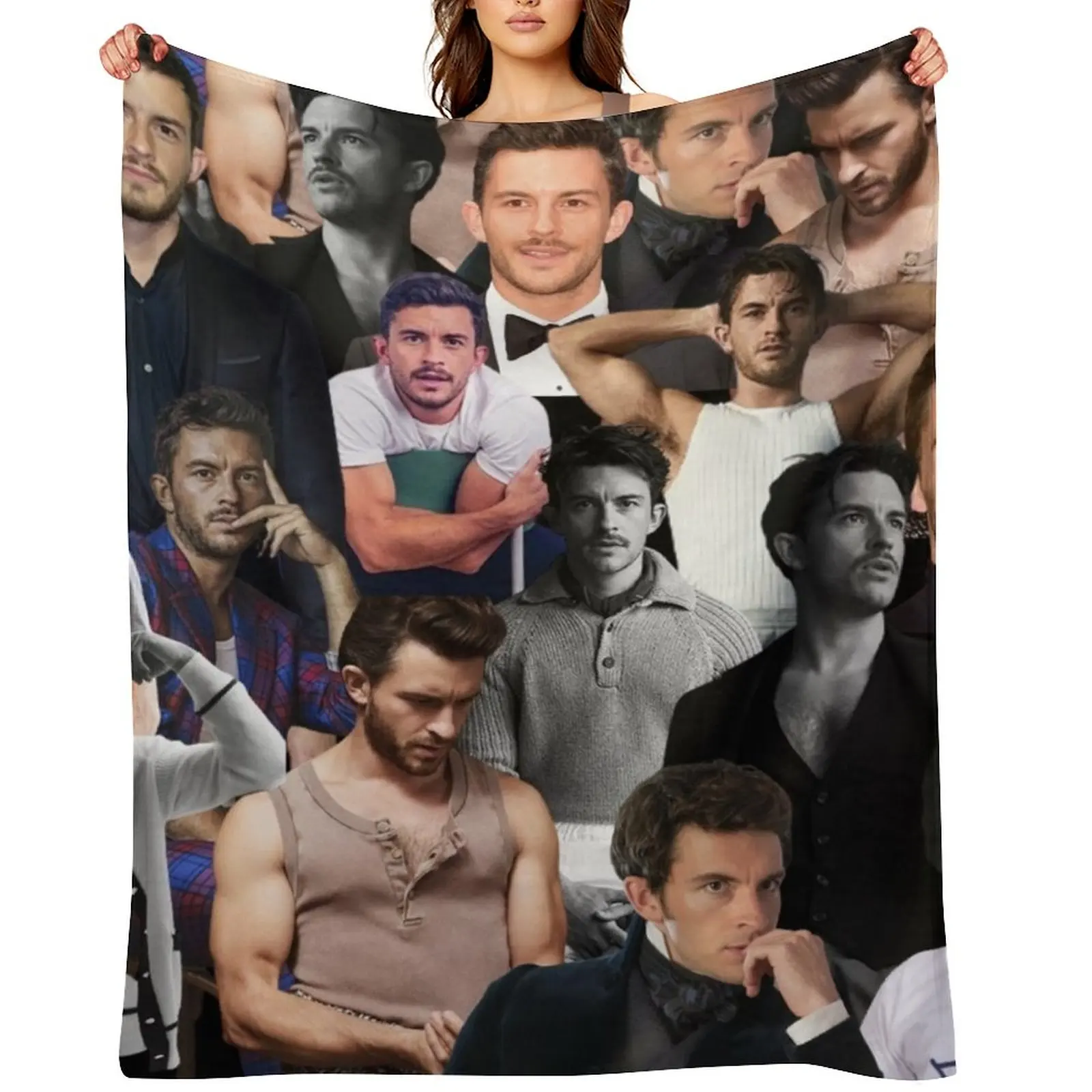 

Jonathan Bailey photo collage Throw Blanket Bed Fashionable Luxury Designer Cute Plush Blankets