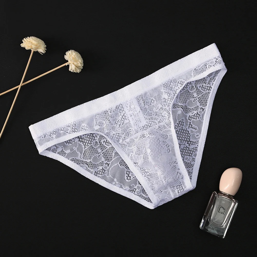 Sexy Lace Briefs Breathable Low Rise Applicable For Spring Comfortable Fit Floral Pattern Nylon Spandex Fabric White Sleepwear