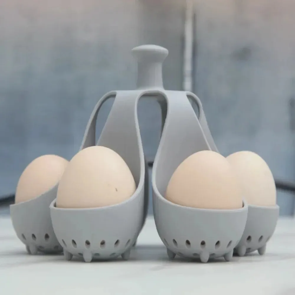 Boiled Egg Holder Silicone Egg Steamer Tray Kitchen Accessories Steamed Eggs Tray Silicone Egg Boiler with Anti-scald Handle