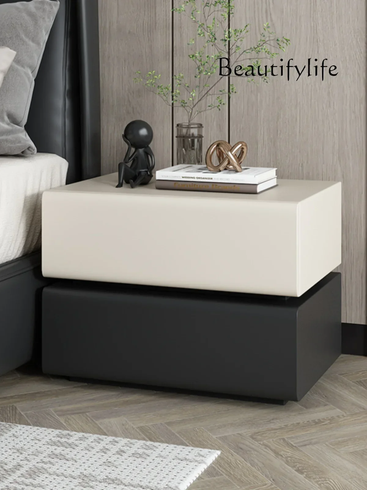 Solid wood cream wind  high-end double-layer floor-to-ceiling installation-free bedside table, bedroom home simple locker