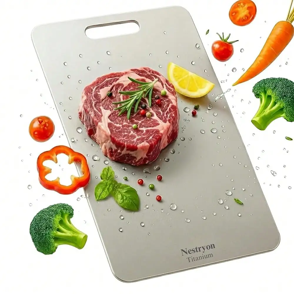 

Titanium Cutting Board (13.4\ X 9\) - 2mm Extra Thick Pure Titanium Chopping Board For Meat & Veggies, Durable Non-Porous & -