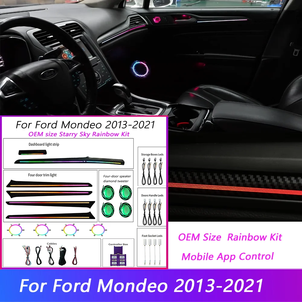 LED Car Inner Ambient Light For Ford Mondeo 2013-2021 Model Year Upgrade and modify  OEM Size Rainbow Kit Dynamic Ambient Lamp