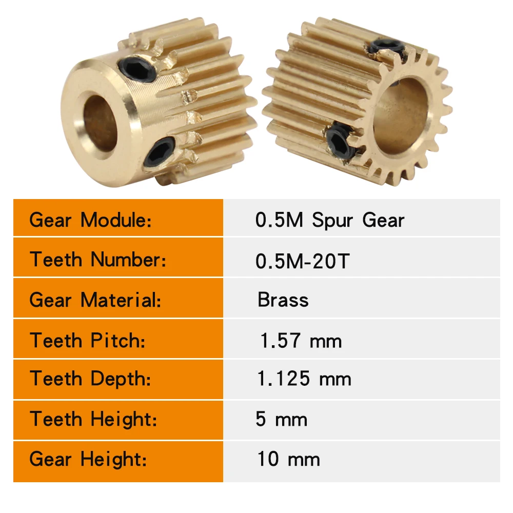 Przekładnia zębata 0.5M-20T, rozmiar otworu 4/5/6/6.35mm, mosiężna Mini przekładnia ślimakowa, zęby, wysokość 5mm, całkowita wysokość 10mm, dla