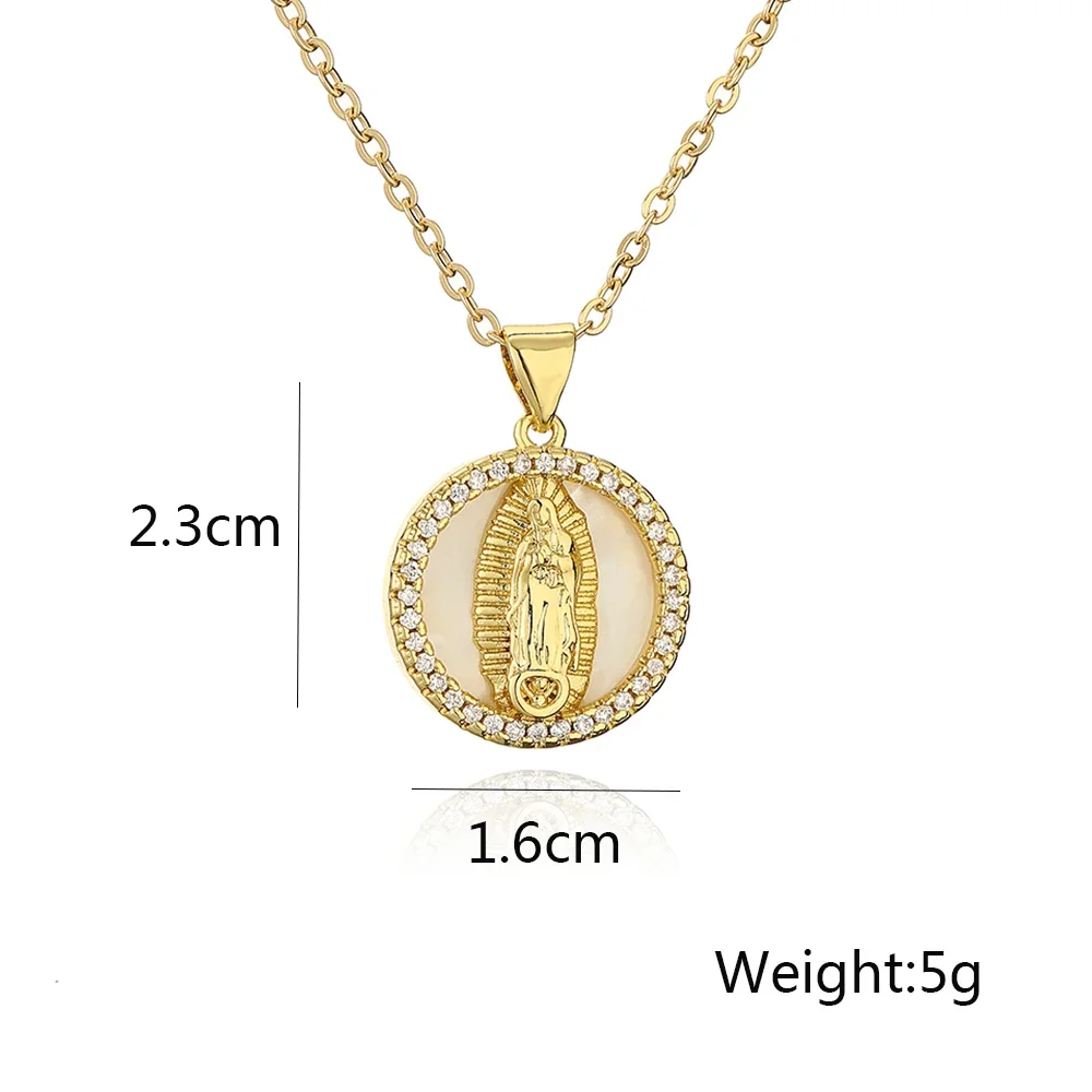 عالية الجودة المرأة المجوهرات الدينية النحاس تشيكوسلوفاكيا الزركون البطانة مريم العذراء قلادة الفولاذ المقاوم للصدأ سلسلة قلادة #6