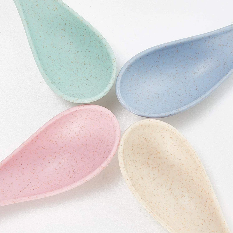 LMETJMA 4 قطعة القمح القش ملعقة العشاء ملاعق المحمولة الحبوب شوربة ملعقة قابلة لإعادة الاستخدام متعدد الألوان خفيفة الوزن دائم ملعقة JT93 #3
