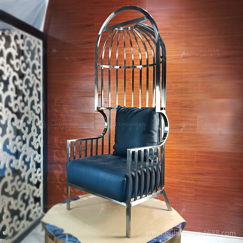 Chaise simple cage à oiseaux en acier inoxydable, chaise européenne décontractée à dossier haut