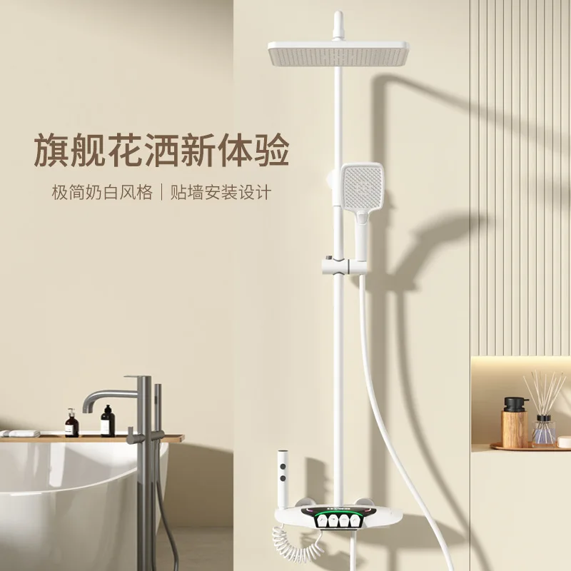 

Bathroom constant temperature digital shower set, brass piano button storage rack, showerhead