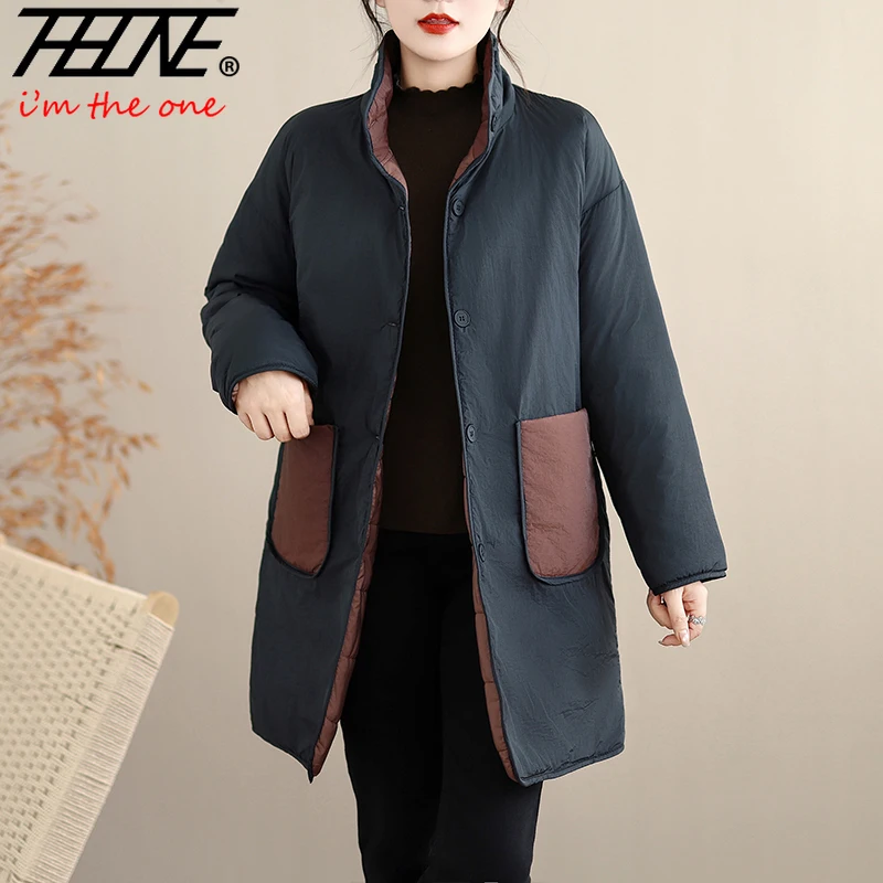

THHONE Parkas Women Winter Coat Chinese Jacket Pockets Padded Thicken Clothes for Women's Casual Retro Korean Style Loose Tops