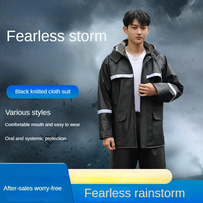 

Black Needle Woven Reflective Strip Construction Site Labor Protection Rider Thickened Flood Prevention Raincoat