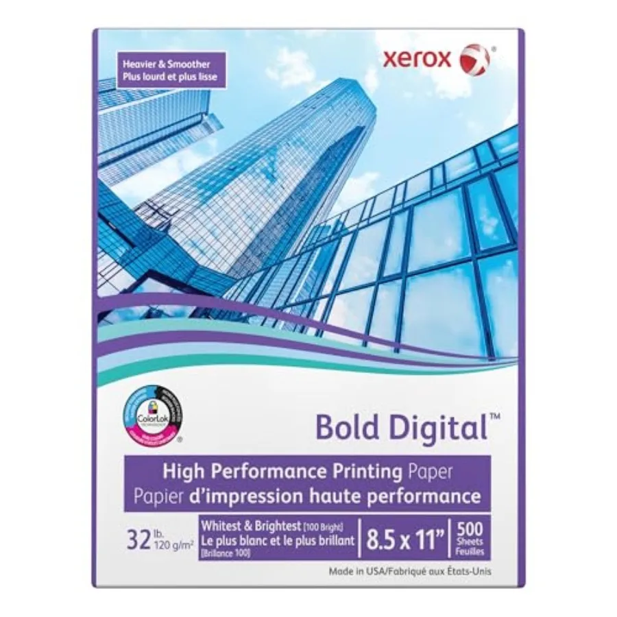 

® Bold Digital ™ Бумага для печати формата Letter, 100% белая, 32 фунта, 120 г/м², FSC ® Сертифицированный белый блок бумаги, 500 листов