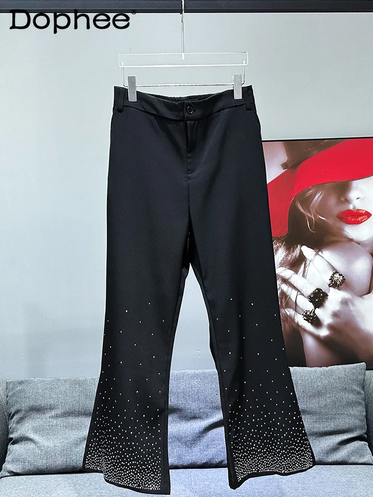 

2024 Autumn New Men's Black Chic Pants Hot Diamond Decorative Design Trousers Trendy Loose Versatile Fashion Male Casual Pants