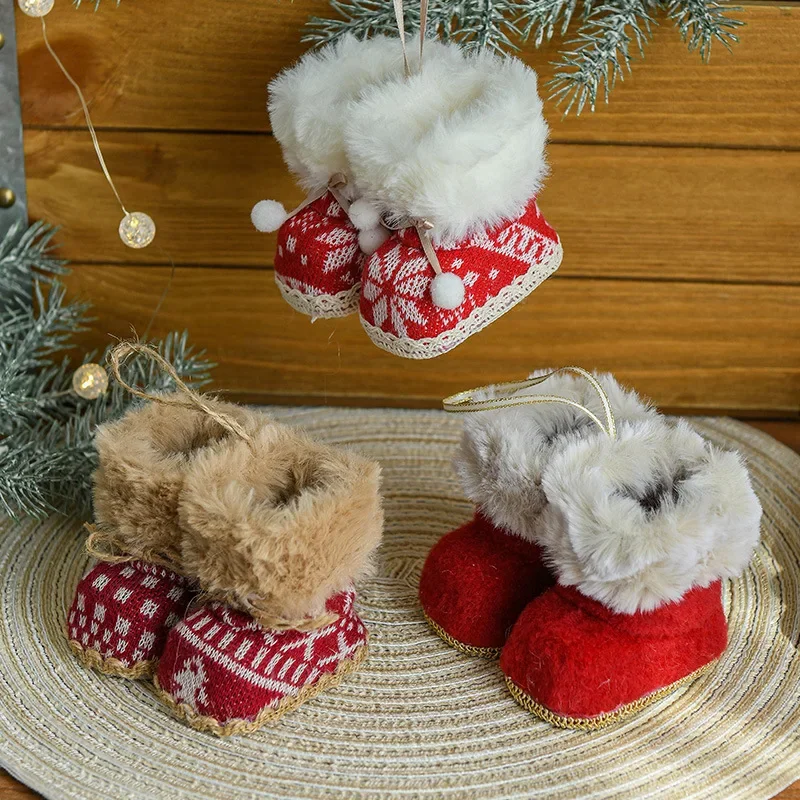 New Christmas Creative Small Object Ornaments, Red Fabric Christmas Boots, Decorating Christmas Tree Pendants