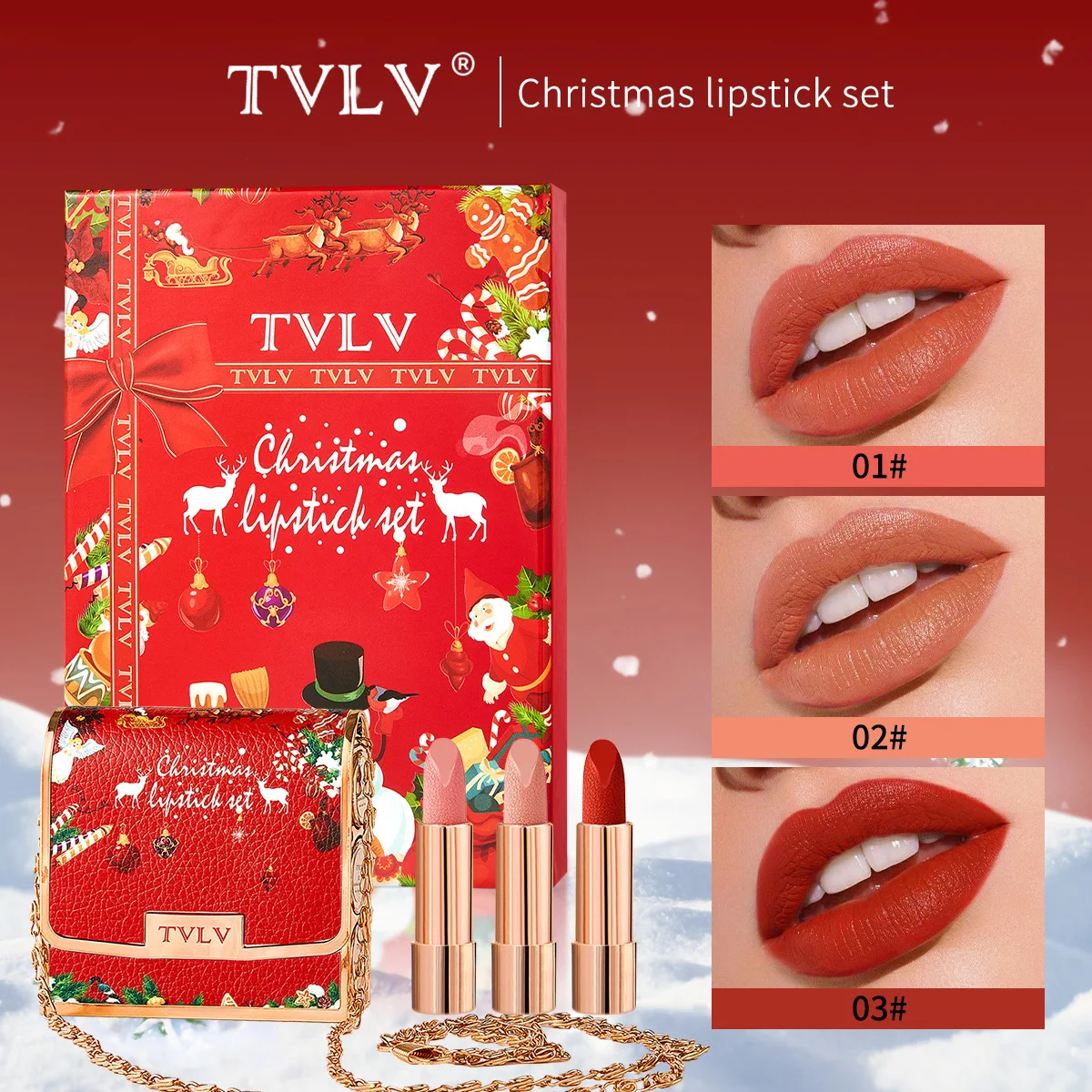 3pcs -Lasting Stick Waterproof Lip Set - Long-Lasting Matte Lipstick with Transparent Finish - Valentine's Christmas Day Gift
