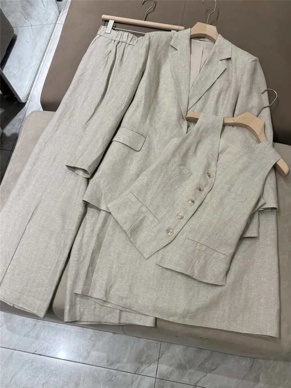 

Women's Blazer Suit Jacket + Vest + Wide Leg Pants + High Waist Half Skirt Spring Summer Female Clothing 4-Piece Set
