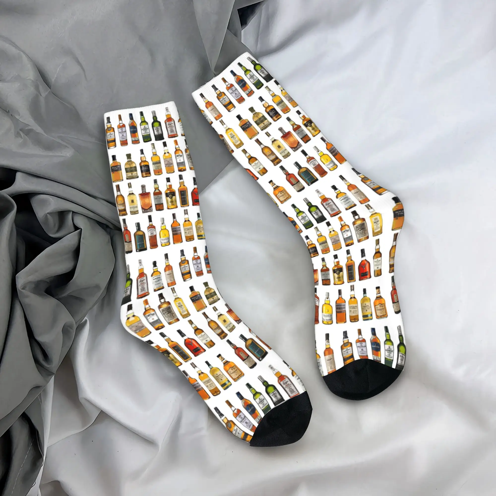 

Носки на все сезоны с иллюстрацией бутылок виски, длинные носки в стиле Харадзюку, хип-хоп, аксессуары для мужчин и женщин, подарки