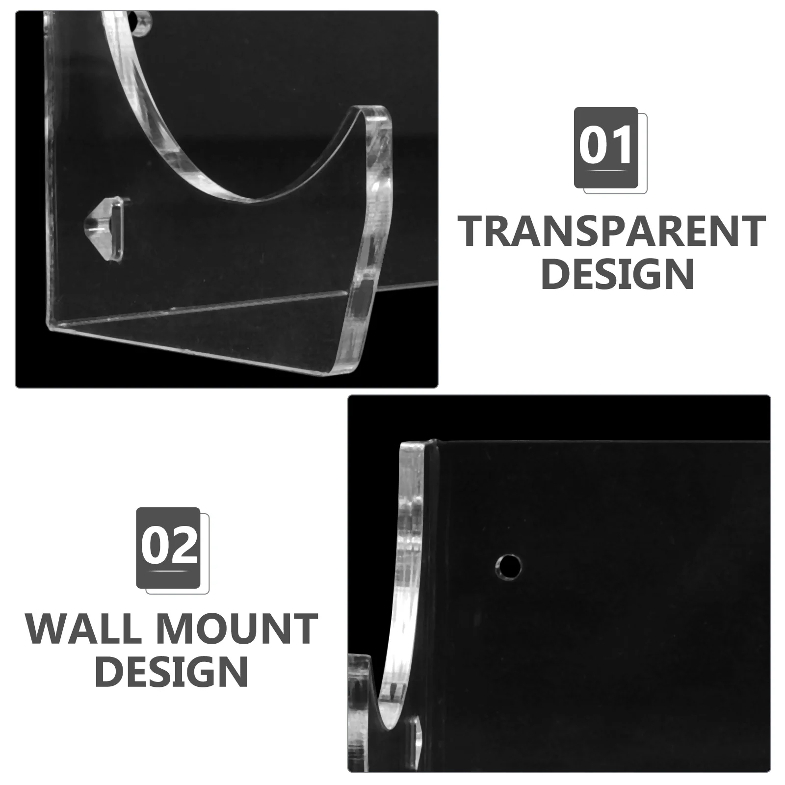 2 Pcs Hook Rolling Pin Stand Display Acrylic Wall Mount Hanger Clothes Hanging Rack