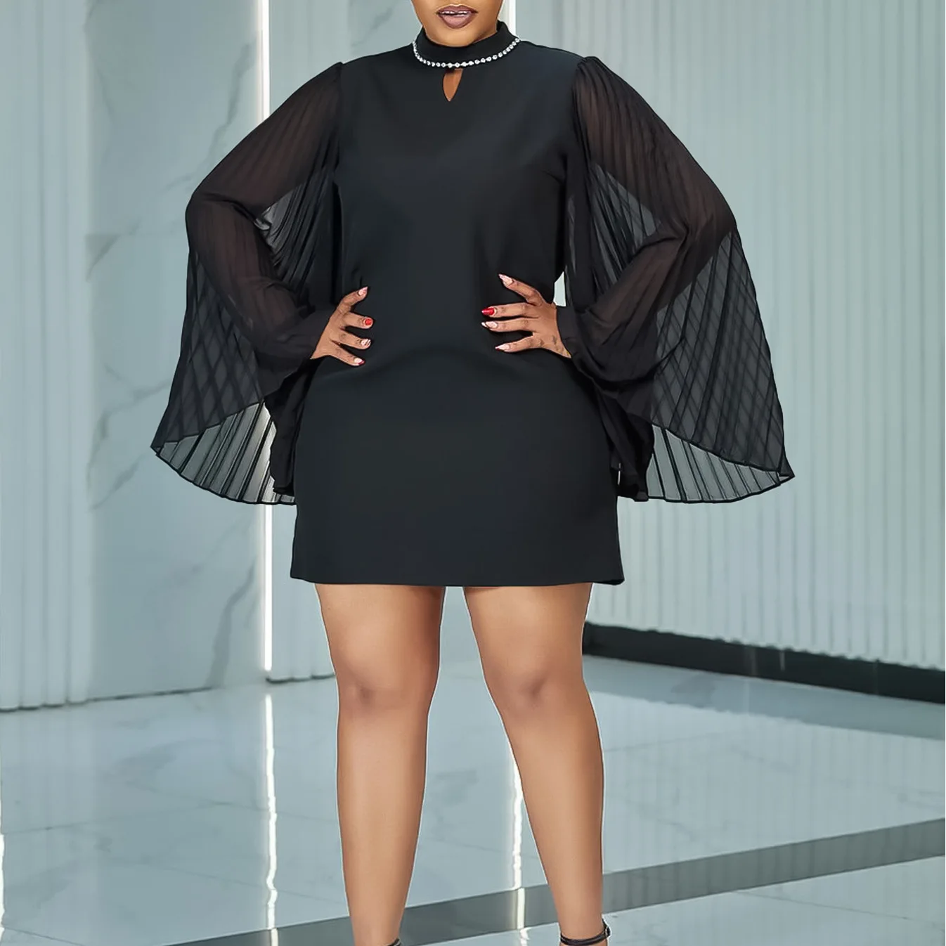 Plus Size luźna elegancka sukienka damska plisowana luksusowa tkanina uliczna 2024 letnia moda damska szeroka tkanina duży rozmiar Mini sukienka 5xl