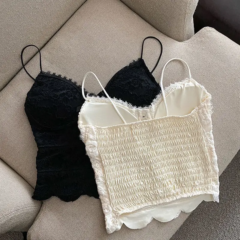 Tanks Camis Womens Cool Bowknot Strapเสื้อกั๊กRuffled Slim Fit Crop TopสําหรับStreetwearดูY2Kฤดูร้อนสบายๆเกาหลี