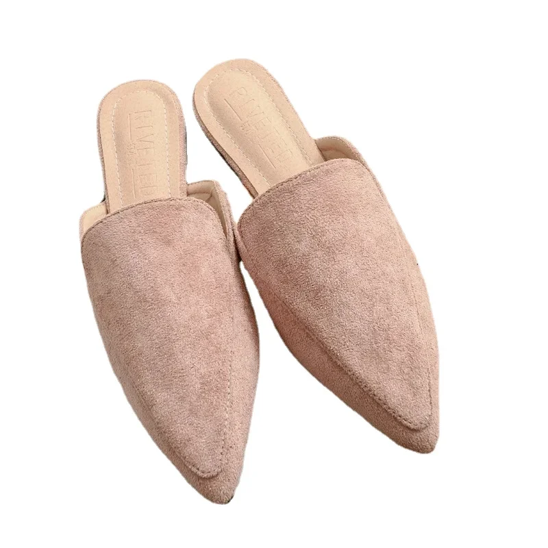 Fashion Baotou Flat Pointed Half Slippers Women\'s Suede Black Mules Large Sizes 42 Female Breathable Shoes босоножки женские