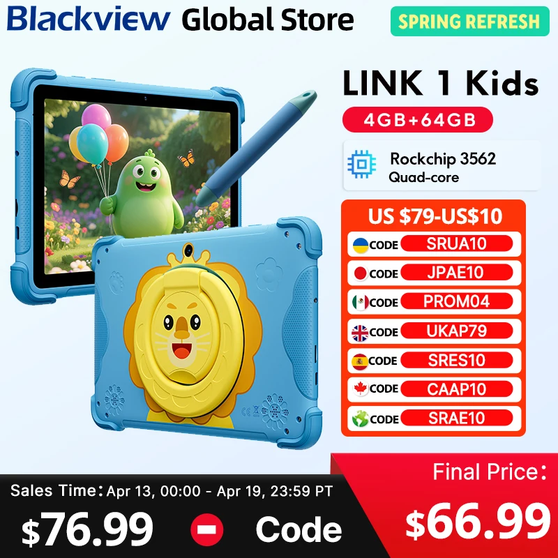 Tablette pour enfants Blackview LINK 1, écran HD IPS de 8,68 pouces, 4 Go de RAM, 64 Go de stockage,