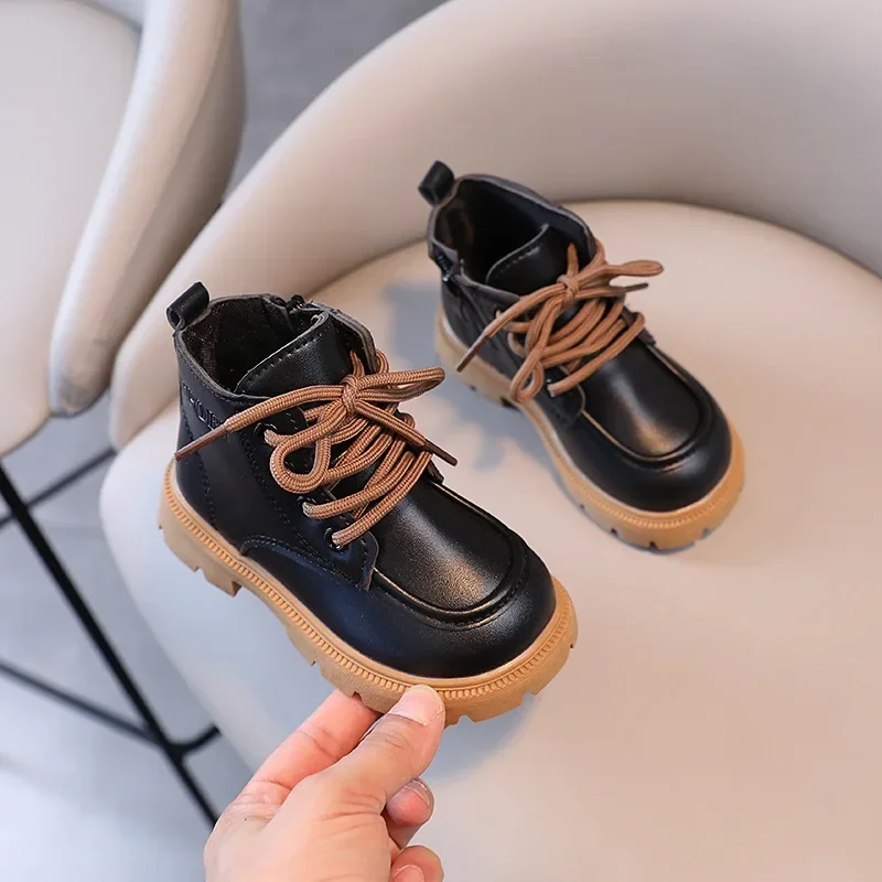 Autumn New Kids Shoes for Girls Short Boots Fashion Boys Leather Shoes Infant Baby Boots Single