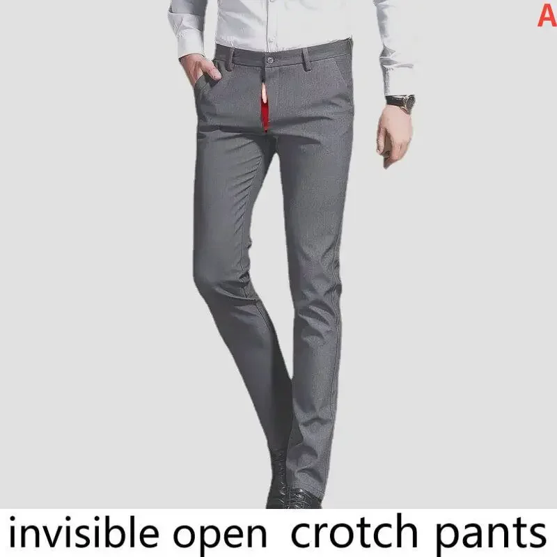 

Open-Seat Pants Suit Pants New Men's Spring and Summer Leisure Non-Ironing Gray Suit Pants Straight Slim Invisible Zipper