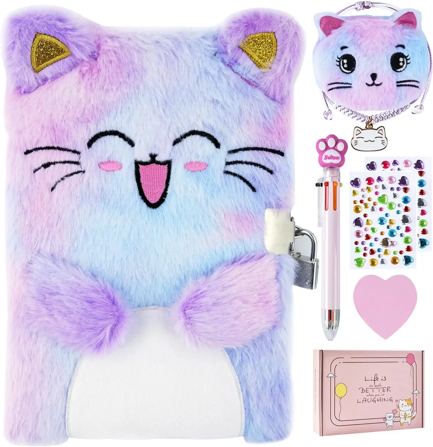 

Запирающийся дневник для девочек 6-8 лет, в комплекте с ручкой, наклейками и кошельком для монет — идеальный подарок на день рождения