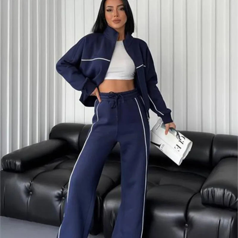 womens clothing 2 pieces set Casual Sports Suits Long Sleeved Half High Collar Cardigan Sweater Trouser Tracksuit Women Clothing