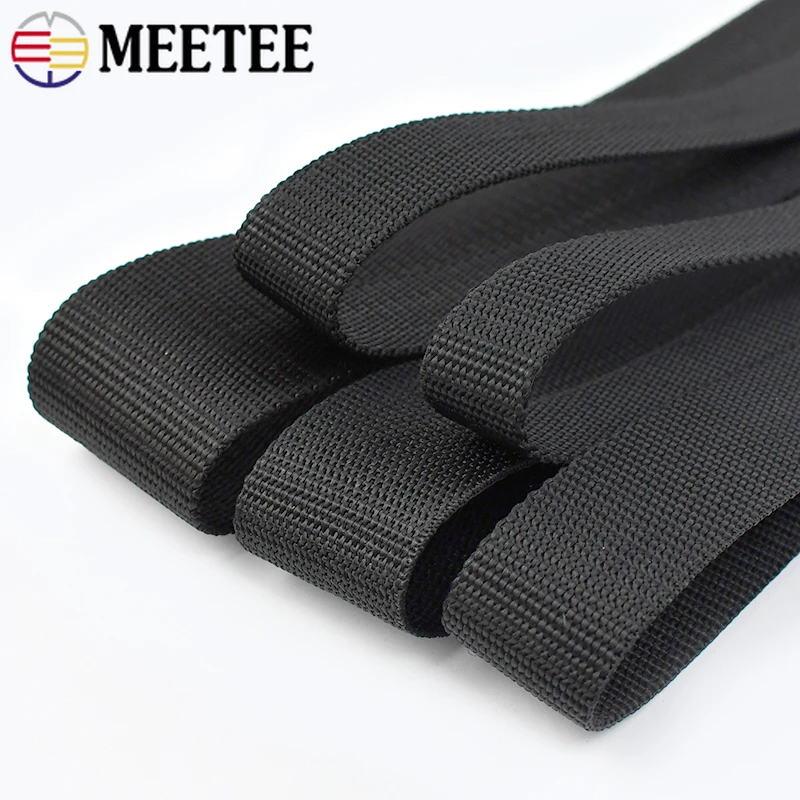 5/10Meters Meetee 20-50mm Black Nylon Webbing Tape 2mm Thick Bag Strap Ribbon Belt Clothing Backpack Band Sewing Craft Accessory