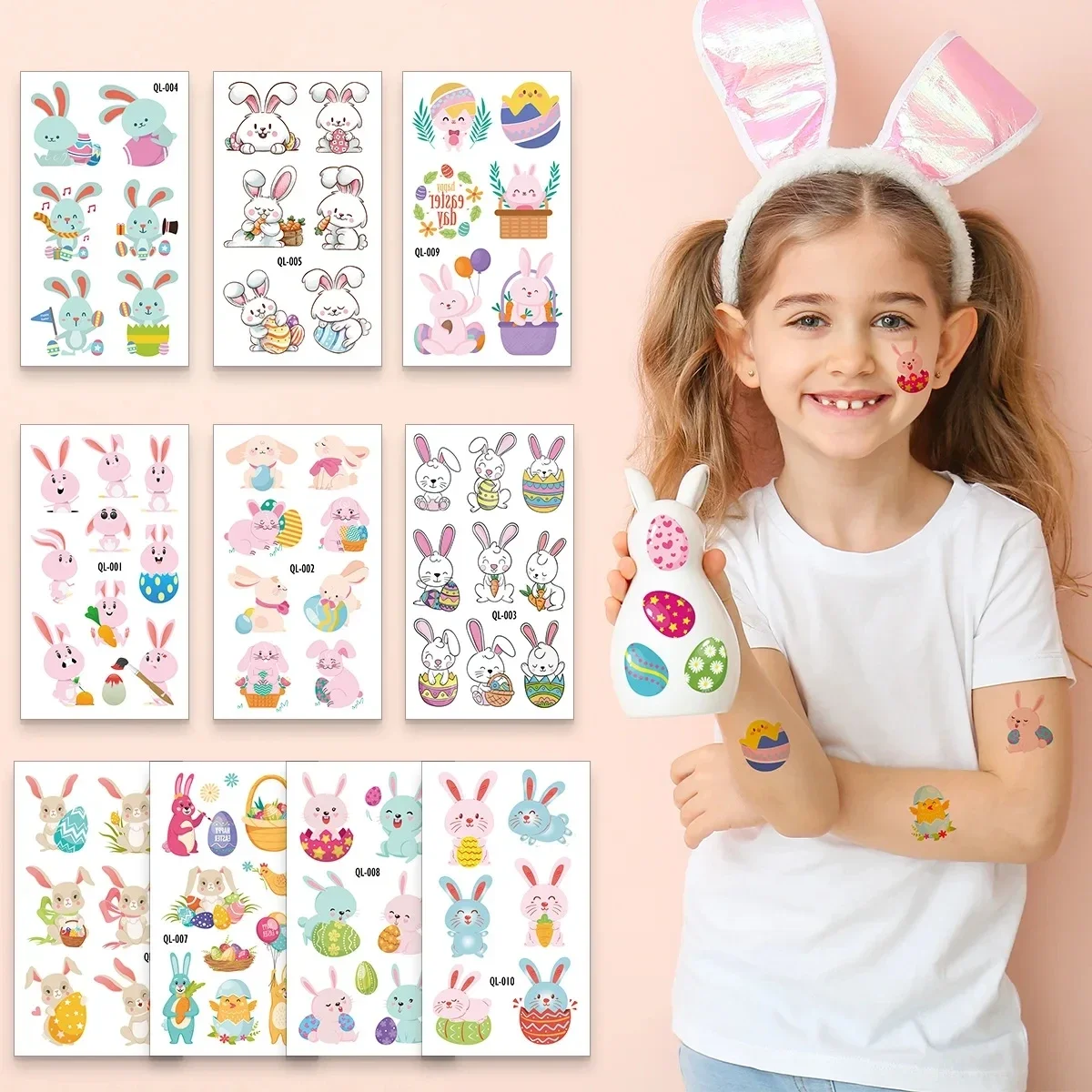 

Cute Easter Tattoo Stickers Temporory Tattoo Set Bunny Rabbit Easter Eggs Party Stickers
