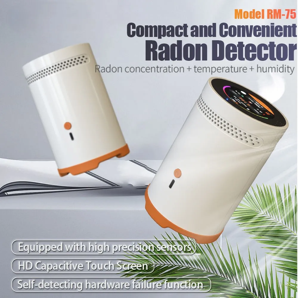 RM-75 Radon Detector Air Quality Gas Monitor Temperature and Humidity Smart Detector with Touch Screen Alarm Sensor IP6X