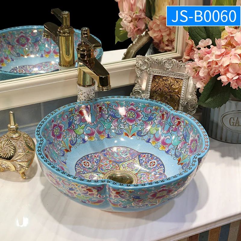 European Style Bathroom Small Color Basin Petals Wash up Sink Art Basin Ceramic Basin Wholesale