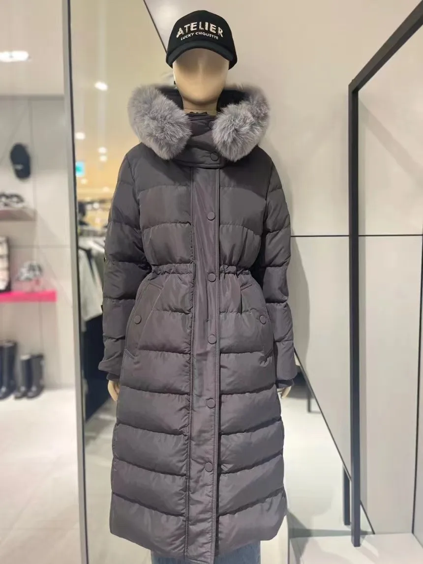 

Lucky Home Winter 2025 Women's Long down Jacket White Goose Feather Warm Elegant Style Detachable Hood High Content Fill