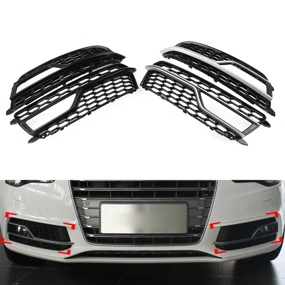 2x Car Front Bumper Honeycomb Mesh Fog Light Grille Cover For Audi A5 S-Line S5 2013 204 2015 2016 2017 8T0807681M/8T0807682M