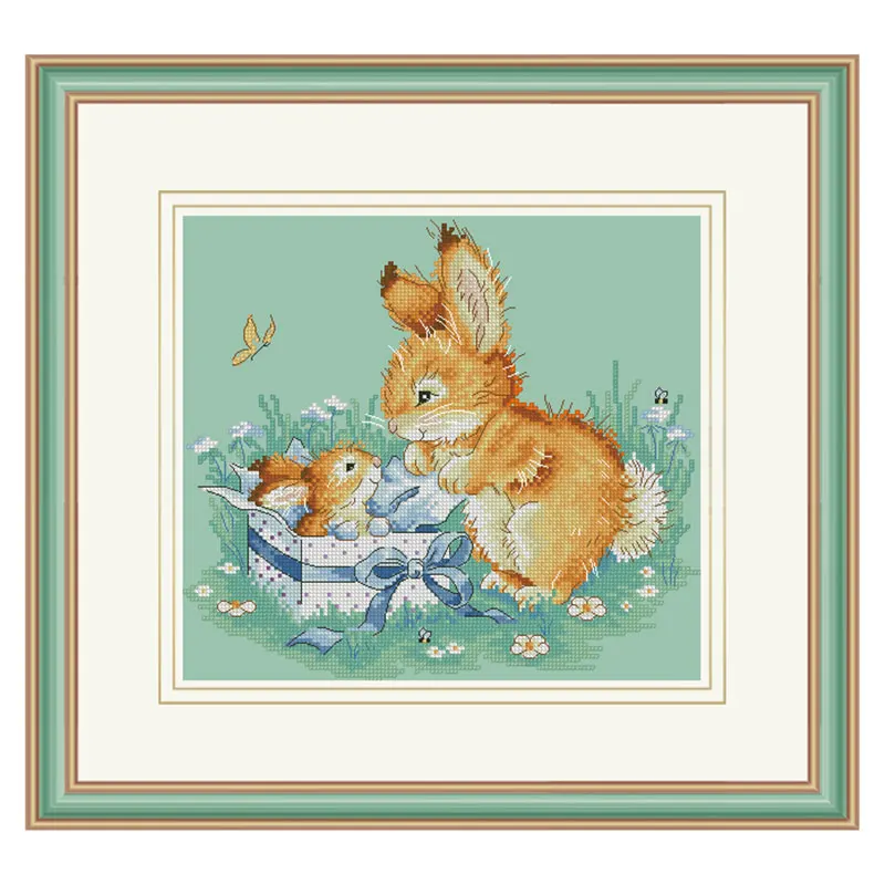 Fishxx Cross Stitch Kit D1035 Happy Gift Cute Rabbit Light Green Embroidered Cloth