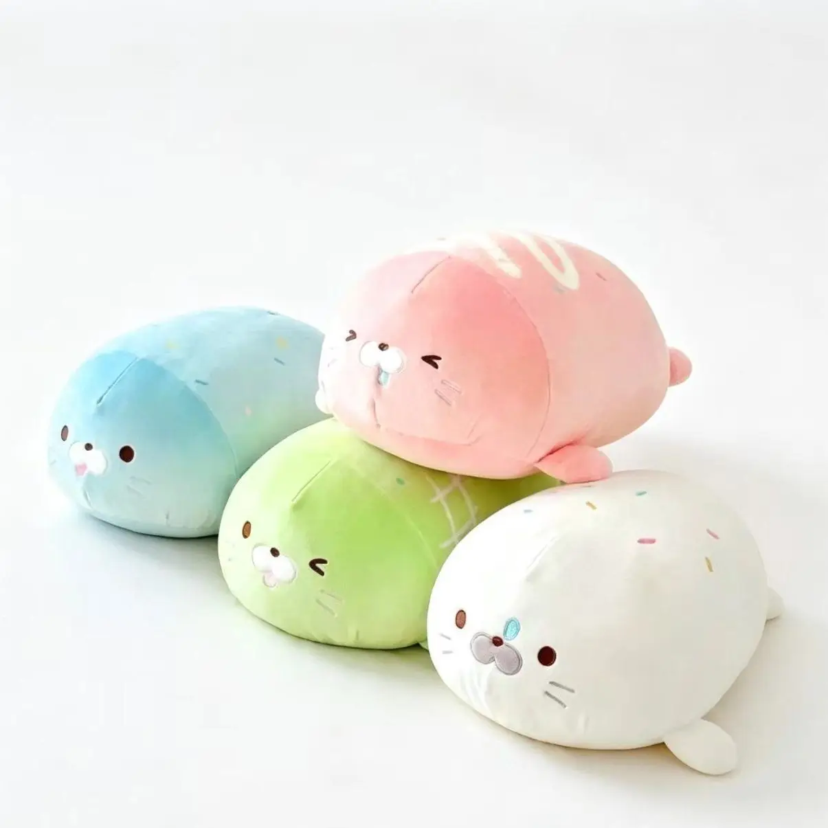 Cute Seal Plush Pillow Set, 4 Colors Pastel Sea Lion Stuffed Doll, Soft Round Cushion, Sofa Bed Home Decor Gift for Girls Kids
