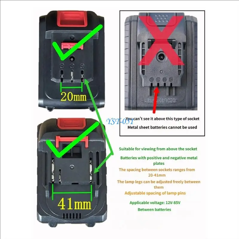 

E15A Powerful 550LM LED Work Light for 12-72V Batteries Adjustable Connector Cordless LED Work Light Camping Lamp