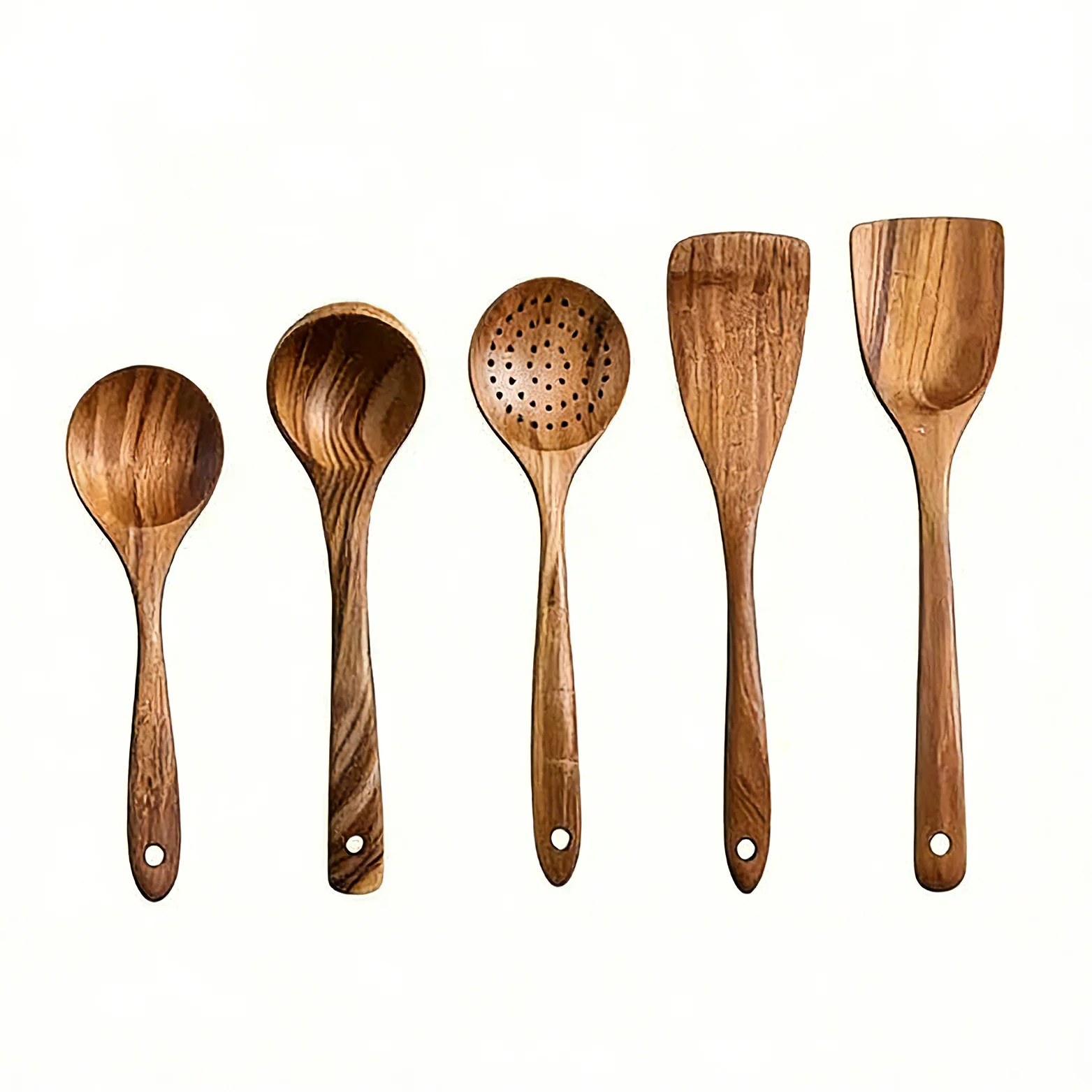 

5-Piece Wooden Kitchen Utensil Set for Home, Restaurant, or Cafe Cooking Food-Grade Durable Heat-Resistant Tools