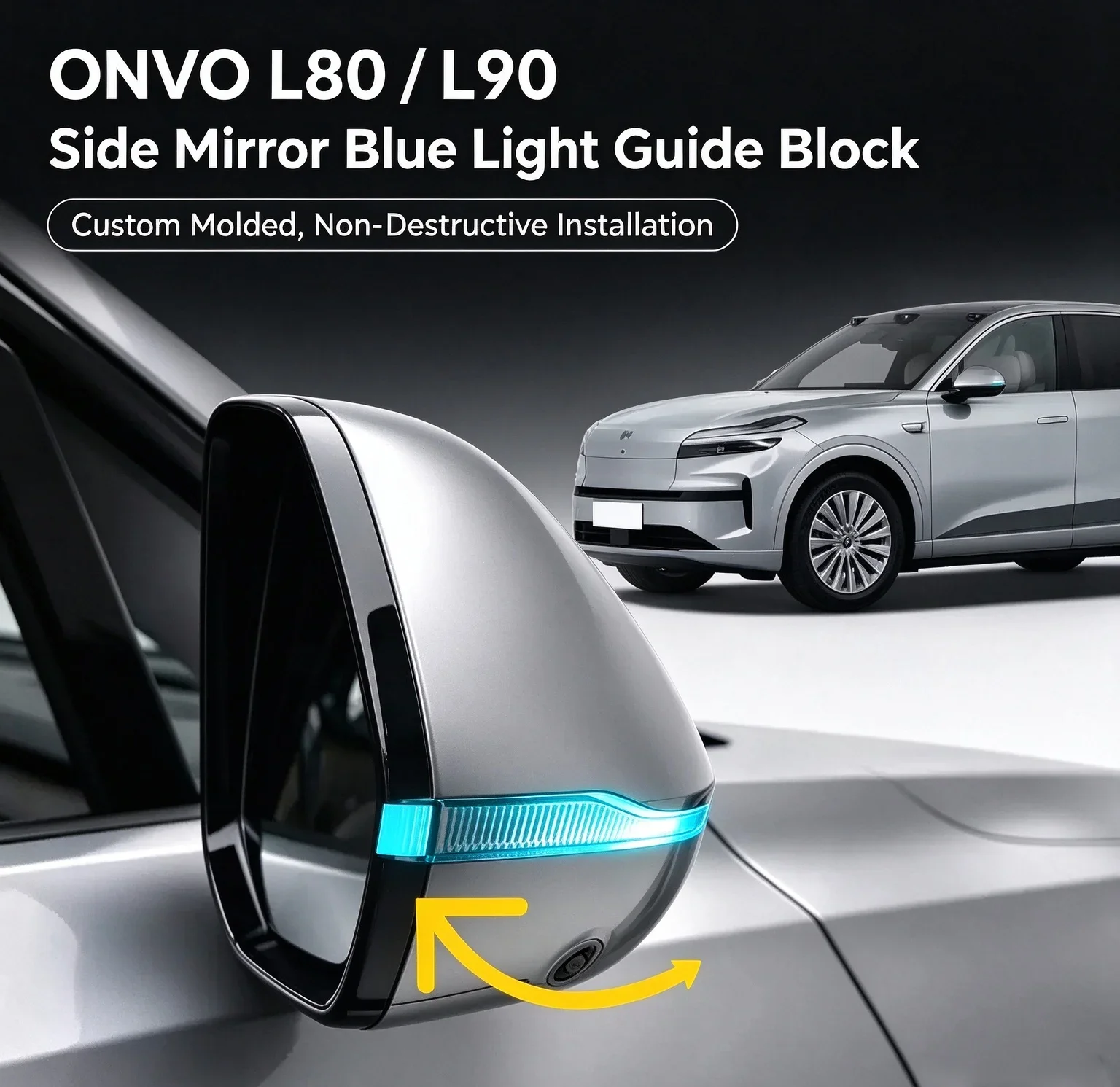 Rearview Mirror Small Blue/Yellow Light Guide Block for ONVO L80 /L90  Intelligent Driving Assist Steering Light