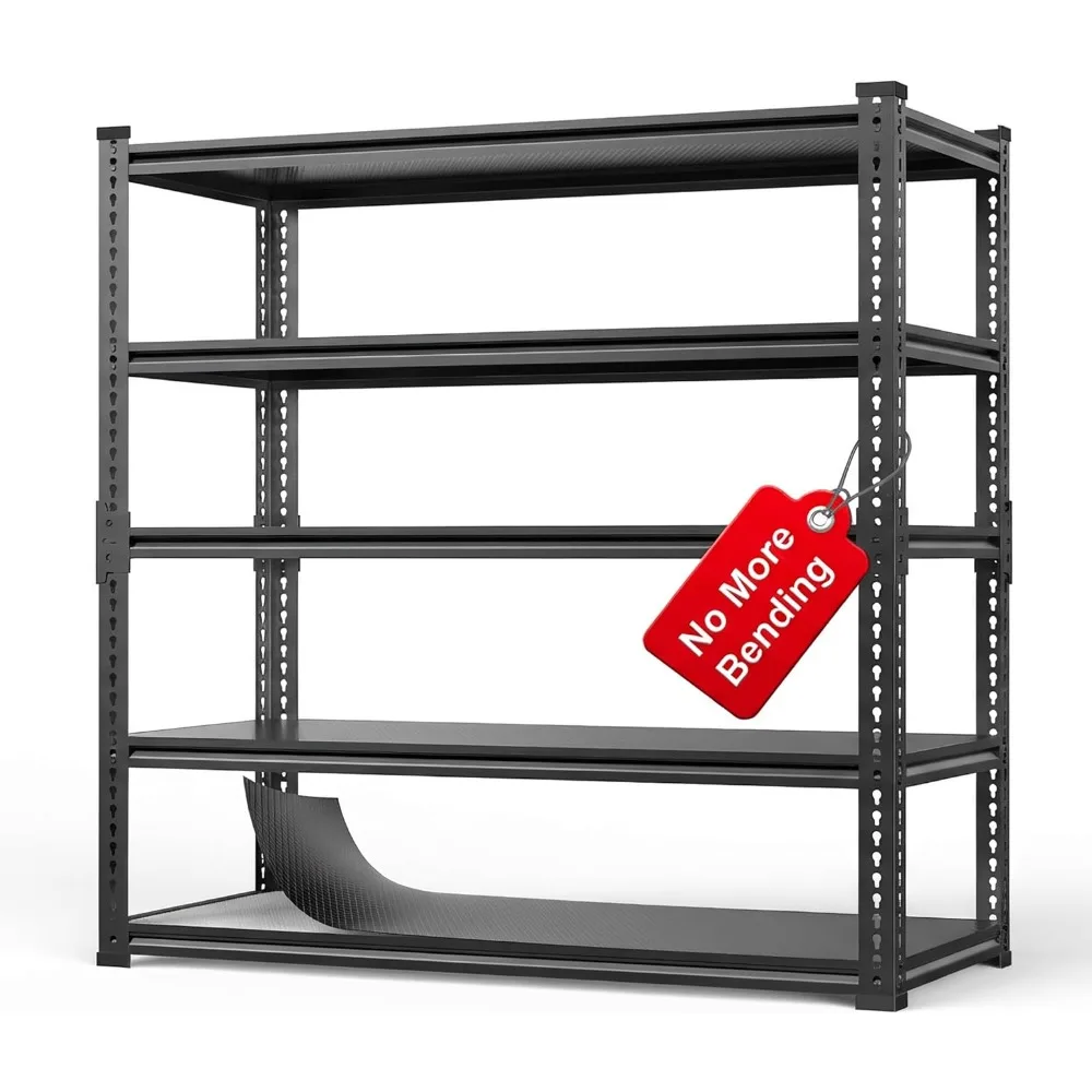 頑丈なガレージ棚 5段収納ラック 耐荷重3000ポンド 幅48インチ x 高さ72インチ x 奥行き24インチ 調整可能なボルトレススチール収納、カスタマイズ可能