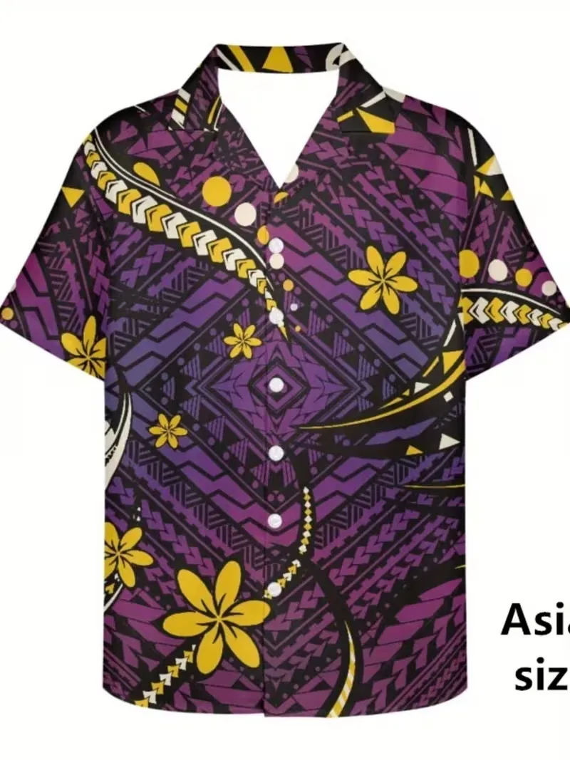 

Men's Hawaiian Shirt Polynesian Tribal Print Plumeria Floral Short Sleeve Button Down Aloha Shirts Casual Beach Shirts Wear