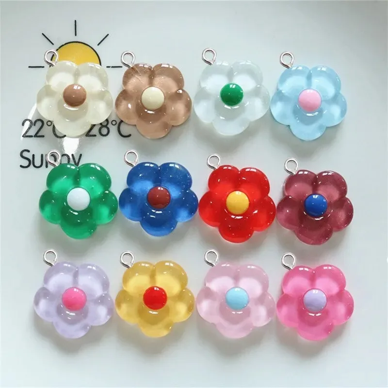 10Pcs Color Five-petaled Flower Resin Charms Women Earrings Necklace Bracelet Pendants DIY Jewelry Crafts Decoration Accessories