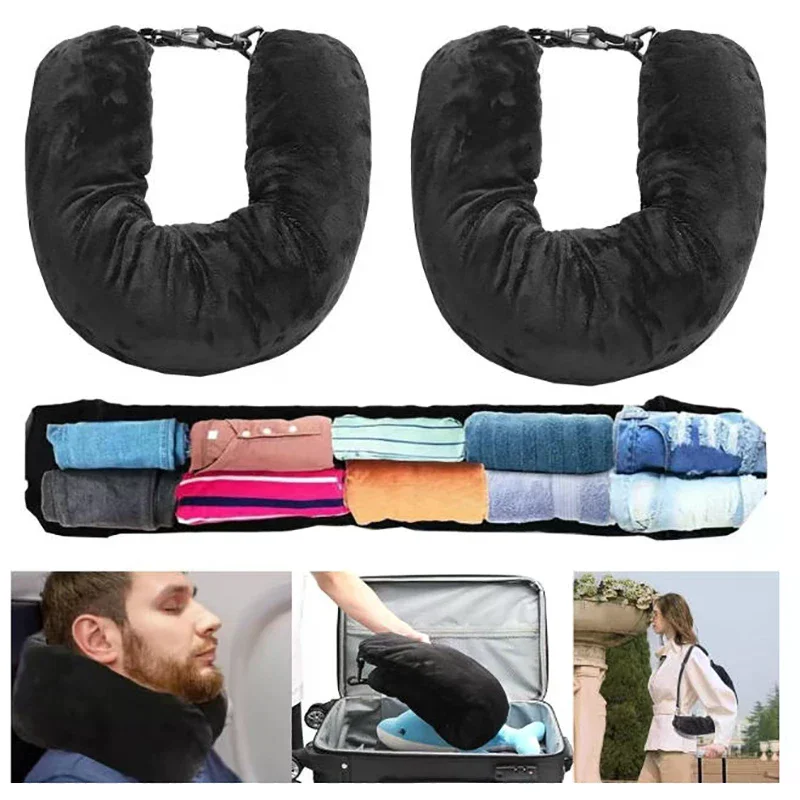 

1PCS Neck Pillow Travel Pillow Sleeping Pillows Bag With Fillable Cover U Shaped Velvet Pillowcase Storage For Airplane Cylinder
