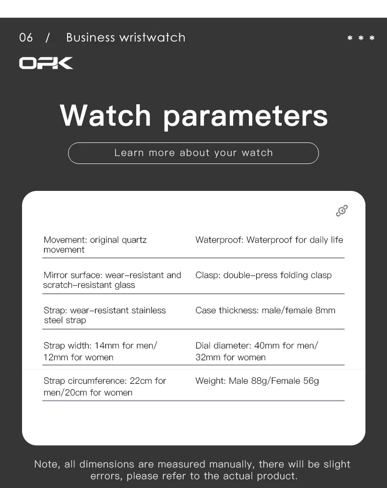 OPK 6039 Pareja Relógio Calendário Profundo À Prova D 'Água Senhoras Relógio de Mão