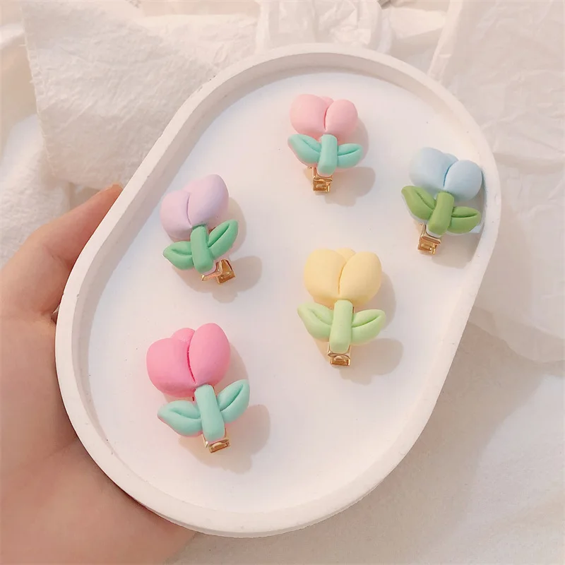 New Cute Girl Sweet Frosted Flowers Duckbill Clip Tulip Hair Clips Candy Color Side Bangs Card Hair Accessories Headwear