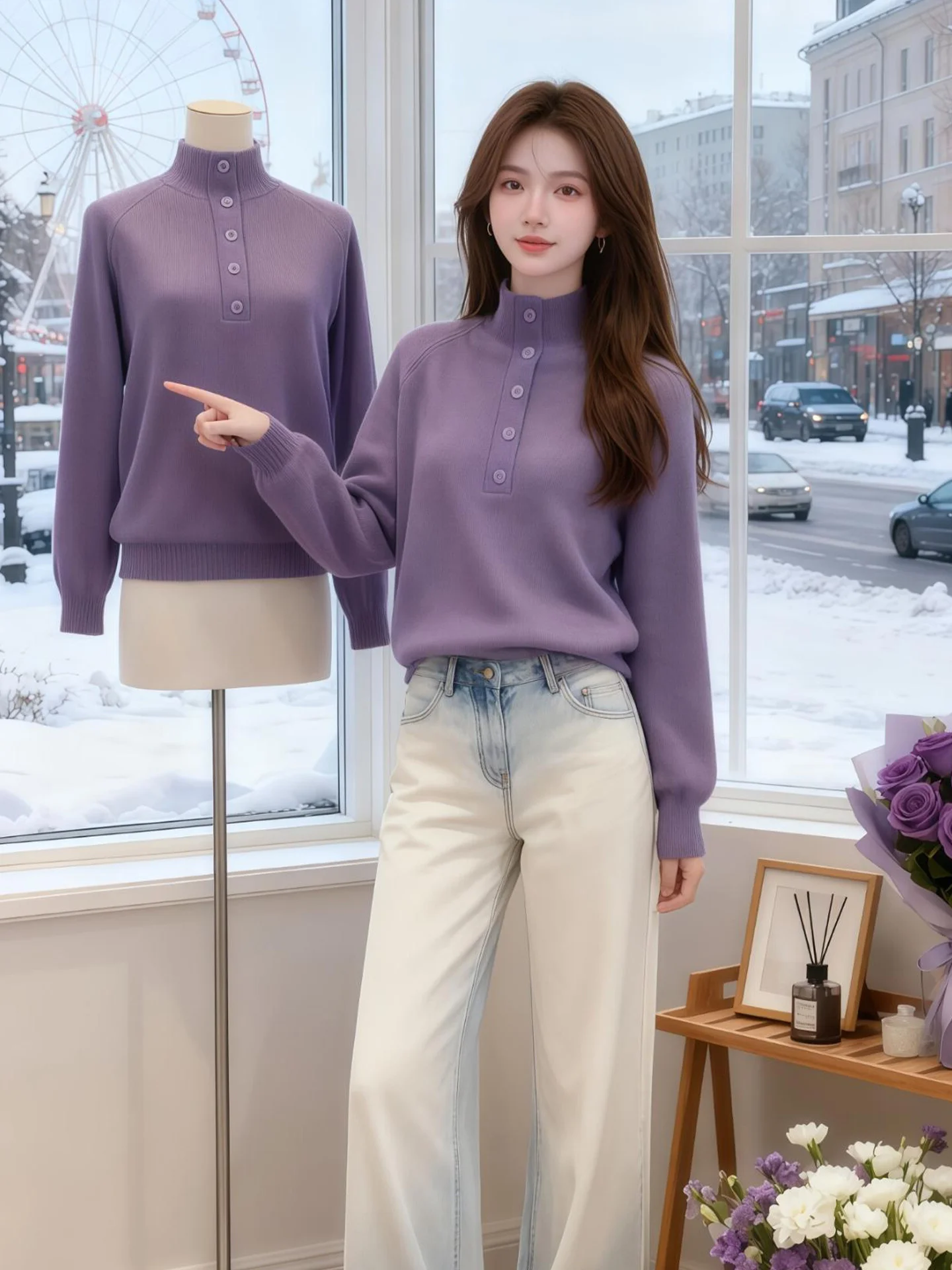 

Ele White Sweater Gentle Commute Knitted irt Simple Color Top Slimming Overhead Base irt Winter 2025 Women's Fa...