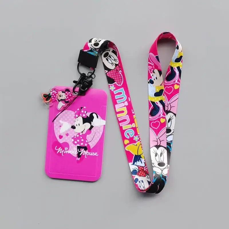 Set Kartu PVC Kartun Disney Minnie Set Kartu Tas Leher Anime Kampus Pelajar Set Kartu ID Tali Gantung Gantungan Kunci