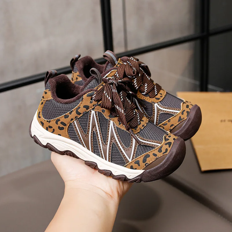 Kids'Casual Shoes PU Leather Winter Fashion Sports Shoes For Children Designer Warm Anti-slip Grey Brown Shoes Size 26-37