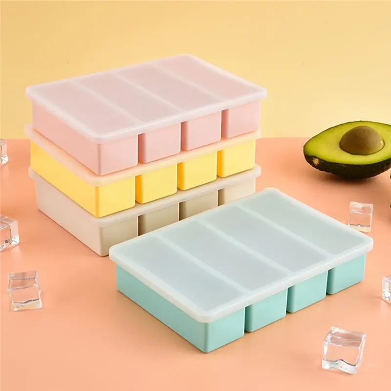 VEHO-4Pack 4Cavity Silicone Long Ice Cube Tray With Lid - Eco-Friendly Ice Stick Maker For Popsicles